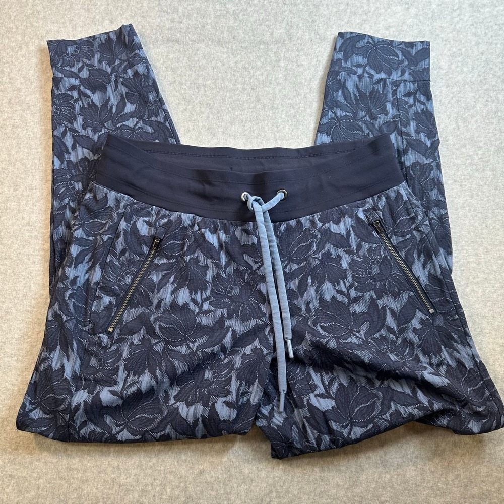 Athleta Trekkie Joggers Blue Floral Jacquard Hiking Pants Size 10